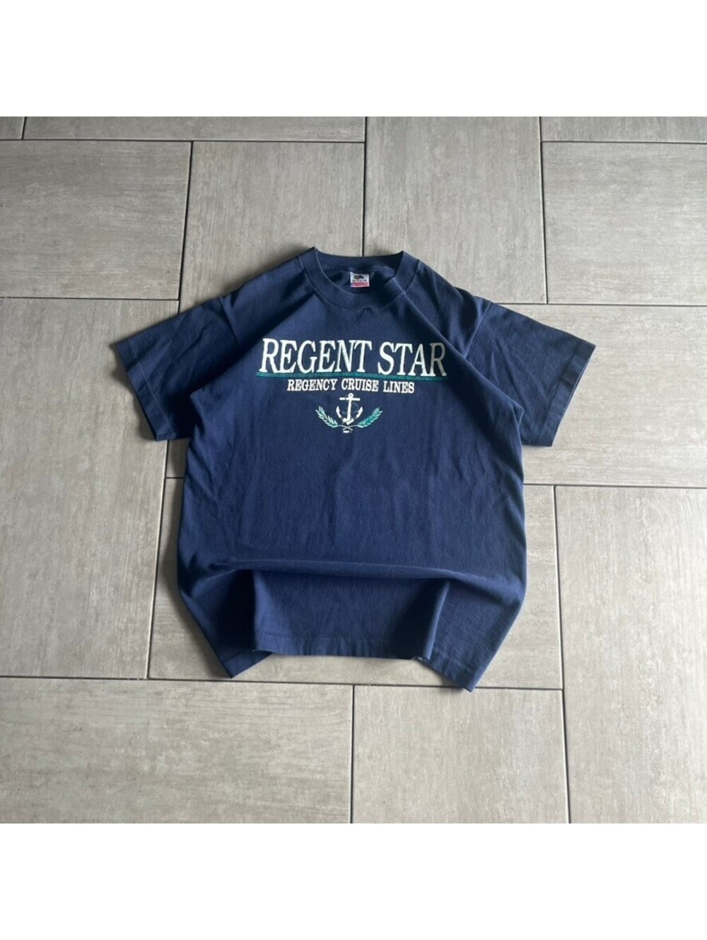 Vintage Fruit of the Loom Regent Star Graphic Navy T-Shirt Large